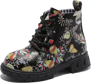 DADAWEN Boys Girls Glitter Ankle Boots Kids Lace Up Waterproof Combat Shoes With Side Zipper for Toddler/Little Kid/Big Kid