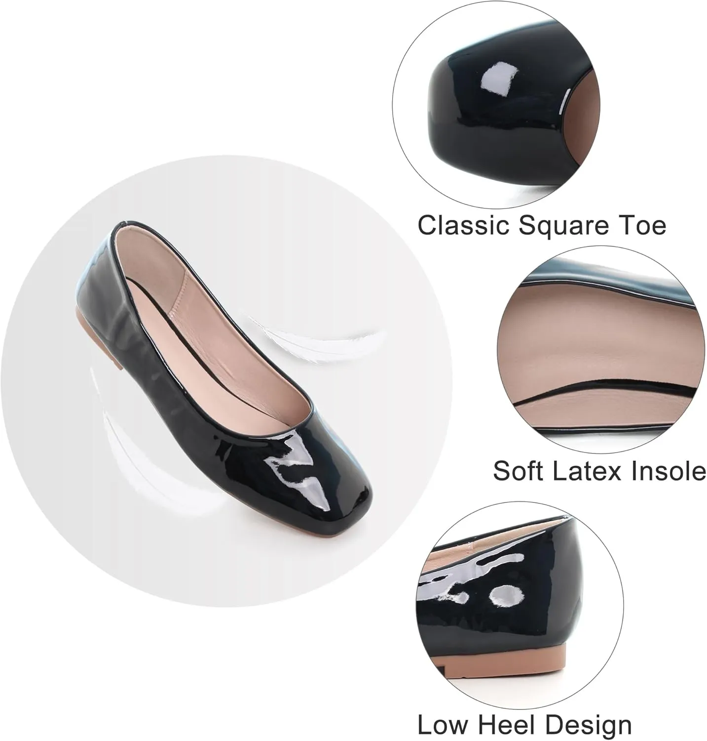 Dear Time Women's Casual Foldable Ballet Flats Square Toe Ballerina Flats Shoes Comfortable