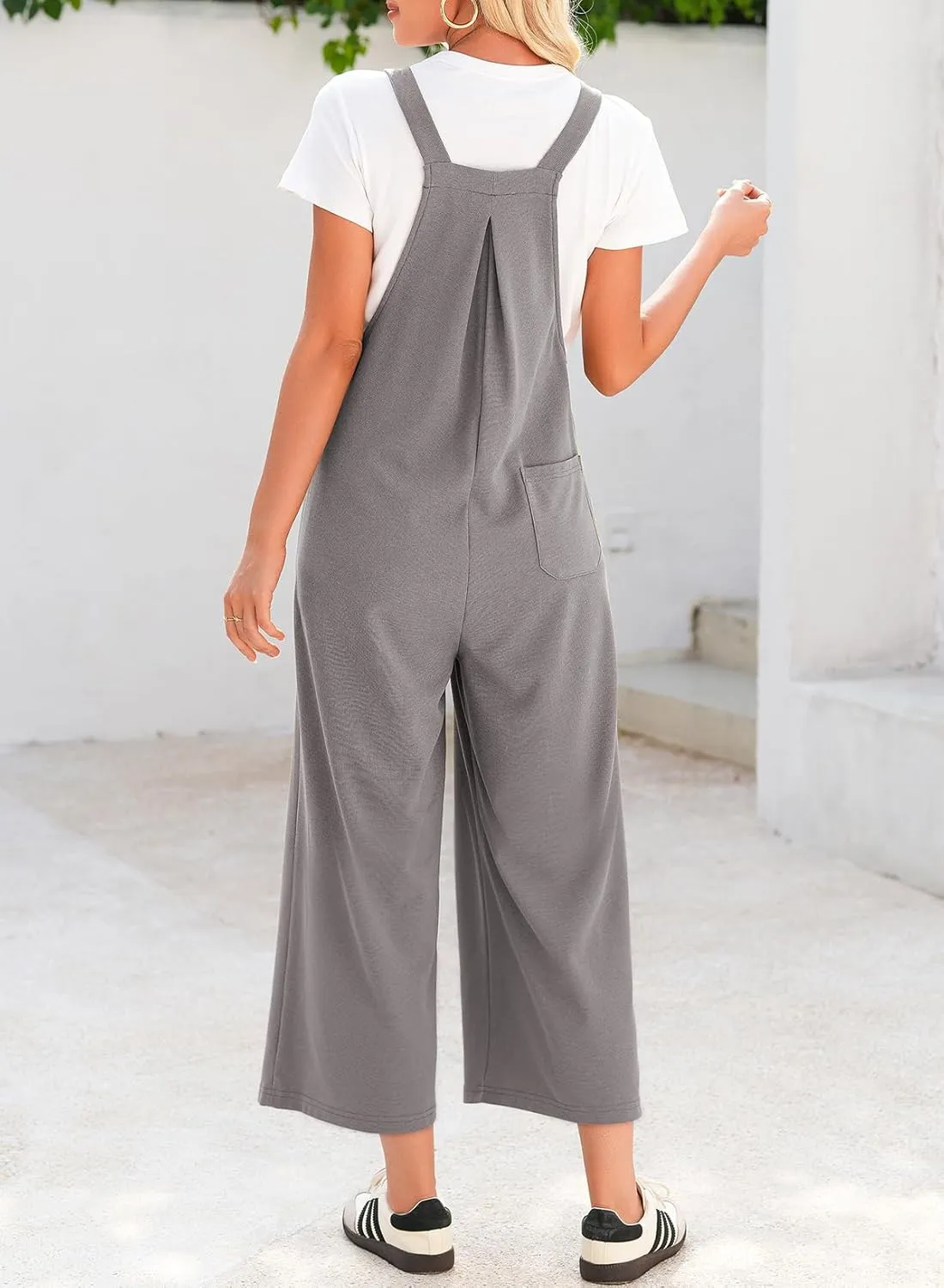 Dokotoo Women's Jumpsuits Casual Overalls One Piece Sleeveless Wide Leg Long Pant Rompers Waffle Knit Loose Fit Pockets