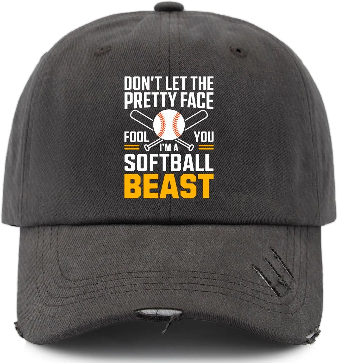 Don't Let The Prettys Face You Fools I'm A Softballs Hat for Men Washed Distressed Baseball Caps Trendy Washed Dad Hat Cotton Dark Grey