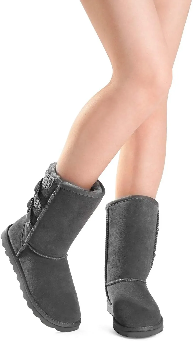 DREAM PAIRS Women's Mid Calf Winter Snow Boots Fashion FuzzyChic Buckle Booties