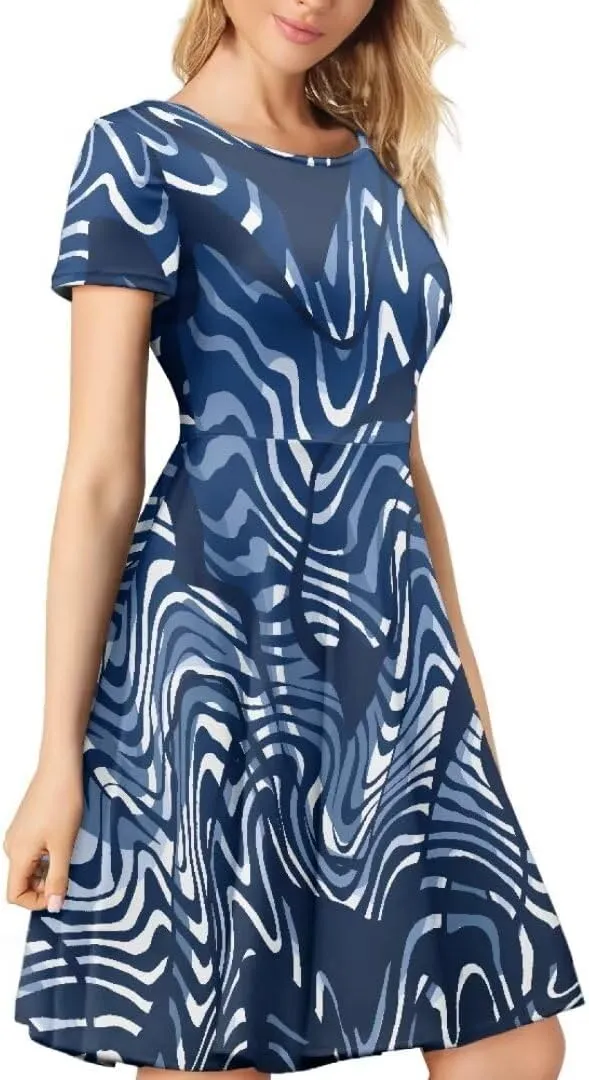 Dress for Women Shorts Sleeve Round Neck Colorful Pattern Printing Casual Loose Midi Dress
