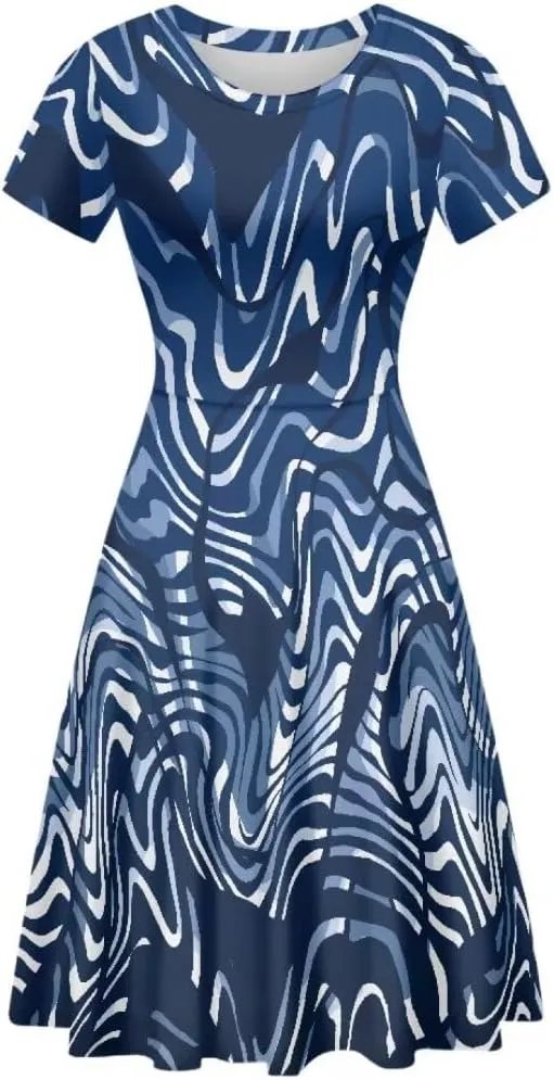 Dress for Women Shorts Sleeve Round Neck Colorful Pattern Printing Casual Loose Midi Dress