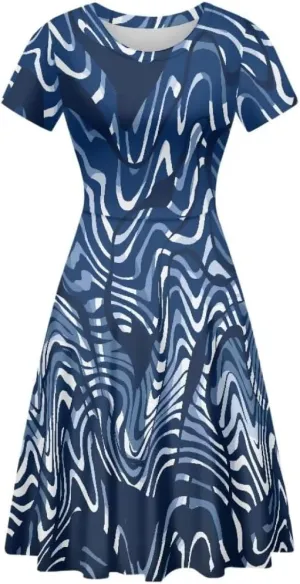 Dress for Women Shorts Sleeve Round Neck Colorful Pattern Printing Casual Loose Midi Dress