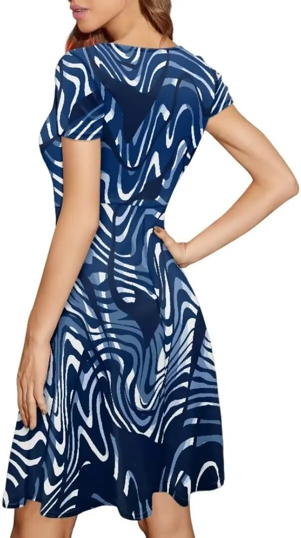 Dress for Women Shorts Sleeve Round Neck Colorful Pattern Printing Casual Loose Midi Dress