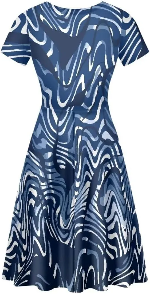Dress for Women Shorts Sleeve Round Neck Colorful Pattern Printing Casual Loose Midi Dress