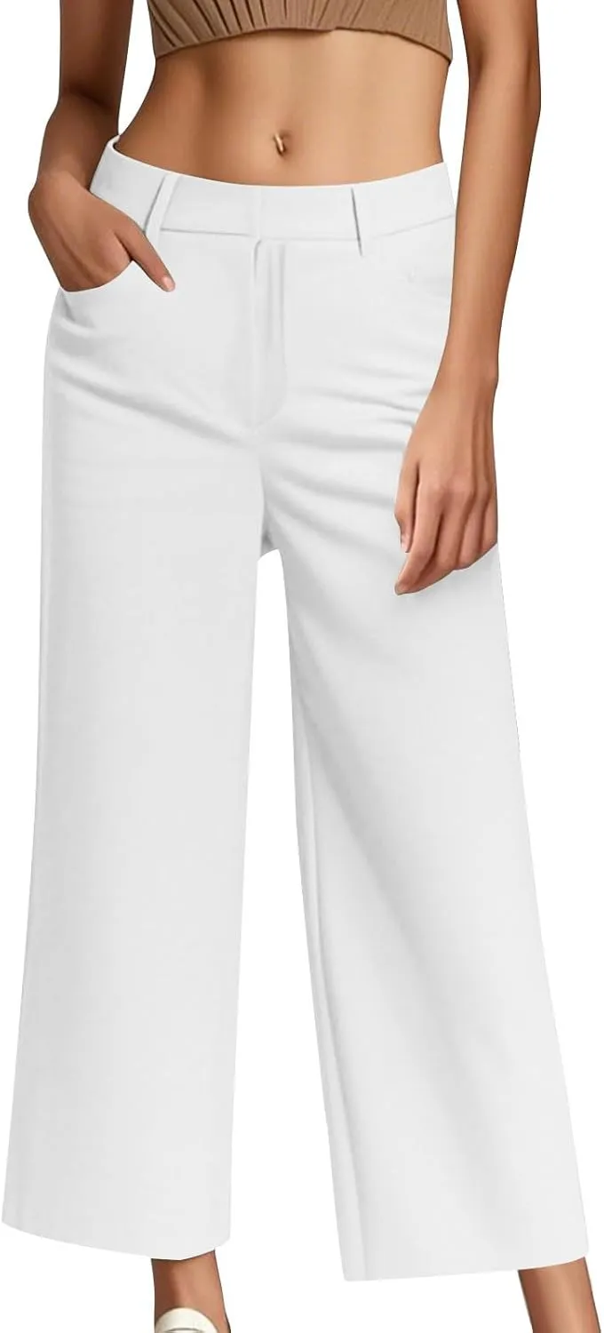Dress Pants for Women Business Casual Trendy Loose Fit Cropped Trousers Slacks Work Pant with Pockets