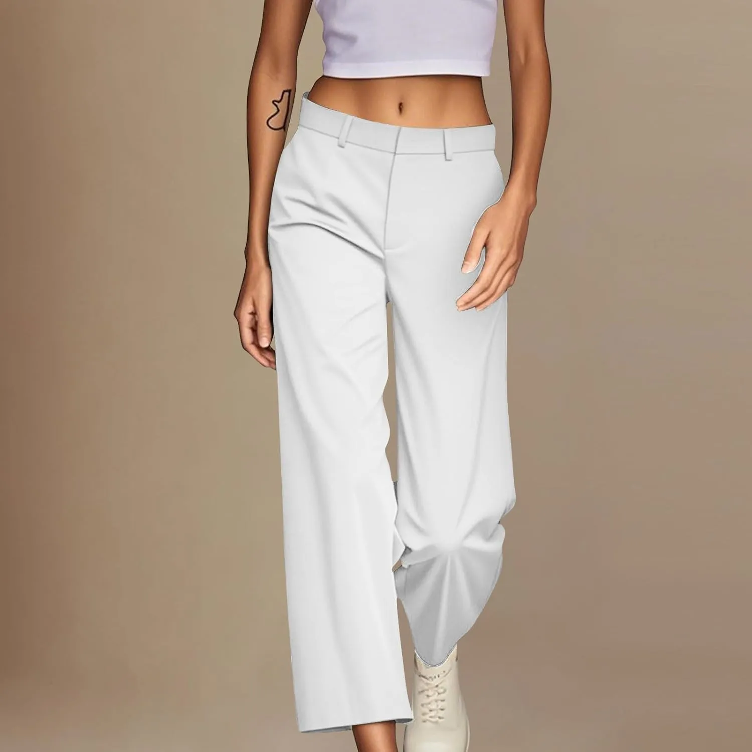 Dress Pants for Women Business Casual Trendy Loose Fit Cropped Trousers Slacks Work Pant with Pockets