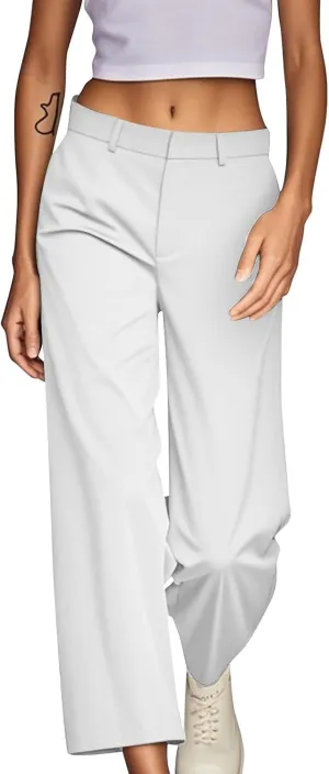 Dress Pants for Women Business Casual Trendy Loose Fit Cropped Trousers Slacks Work Pant with Pockets