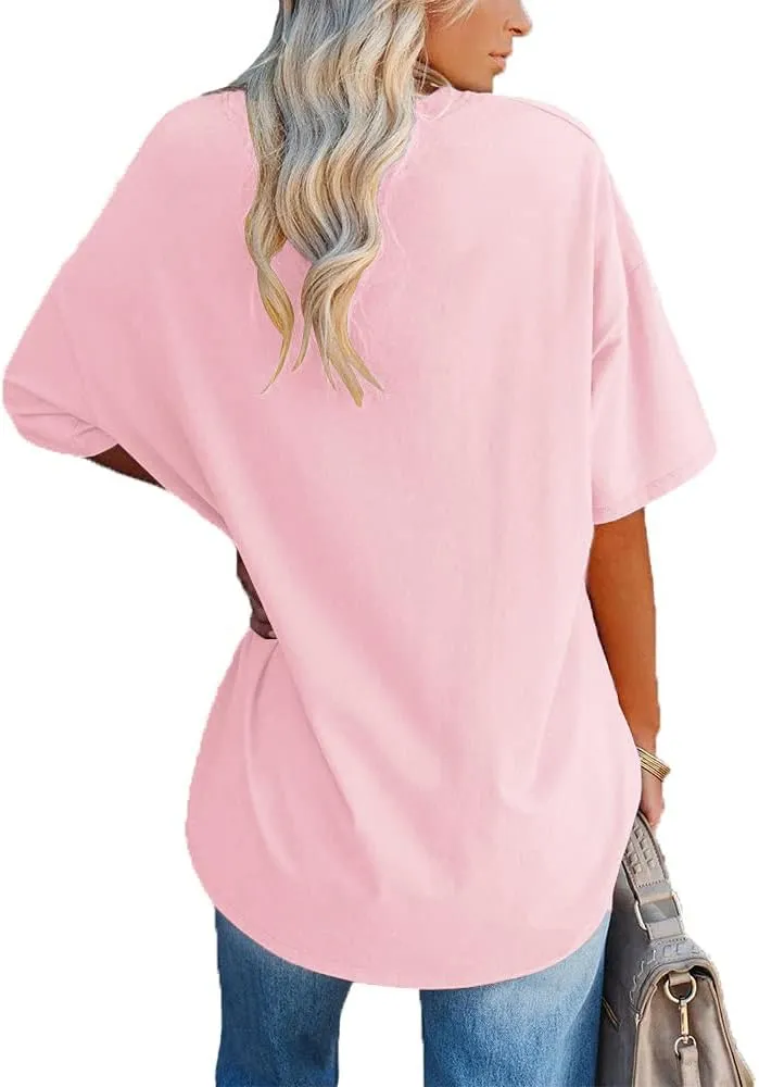 Ebifin Womens Oversized Tshirts V Neck Tee Shirts Half Sleeve Loose Fit T Shirt Cotton Tunic Tops 2024