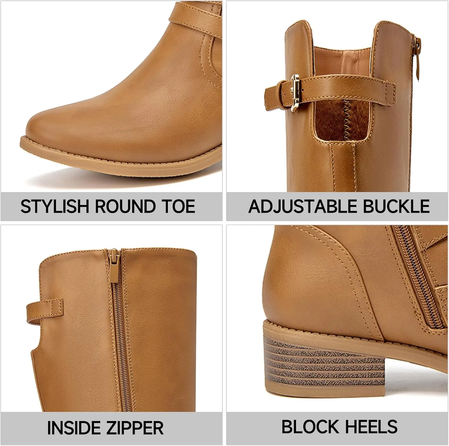 EETTARO Women's Fashion Knee High Boots Low Flat Heel Winter Boot Side Zip Adjustable Buckles Boots