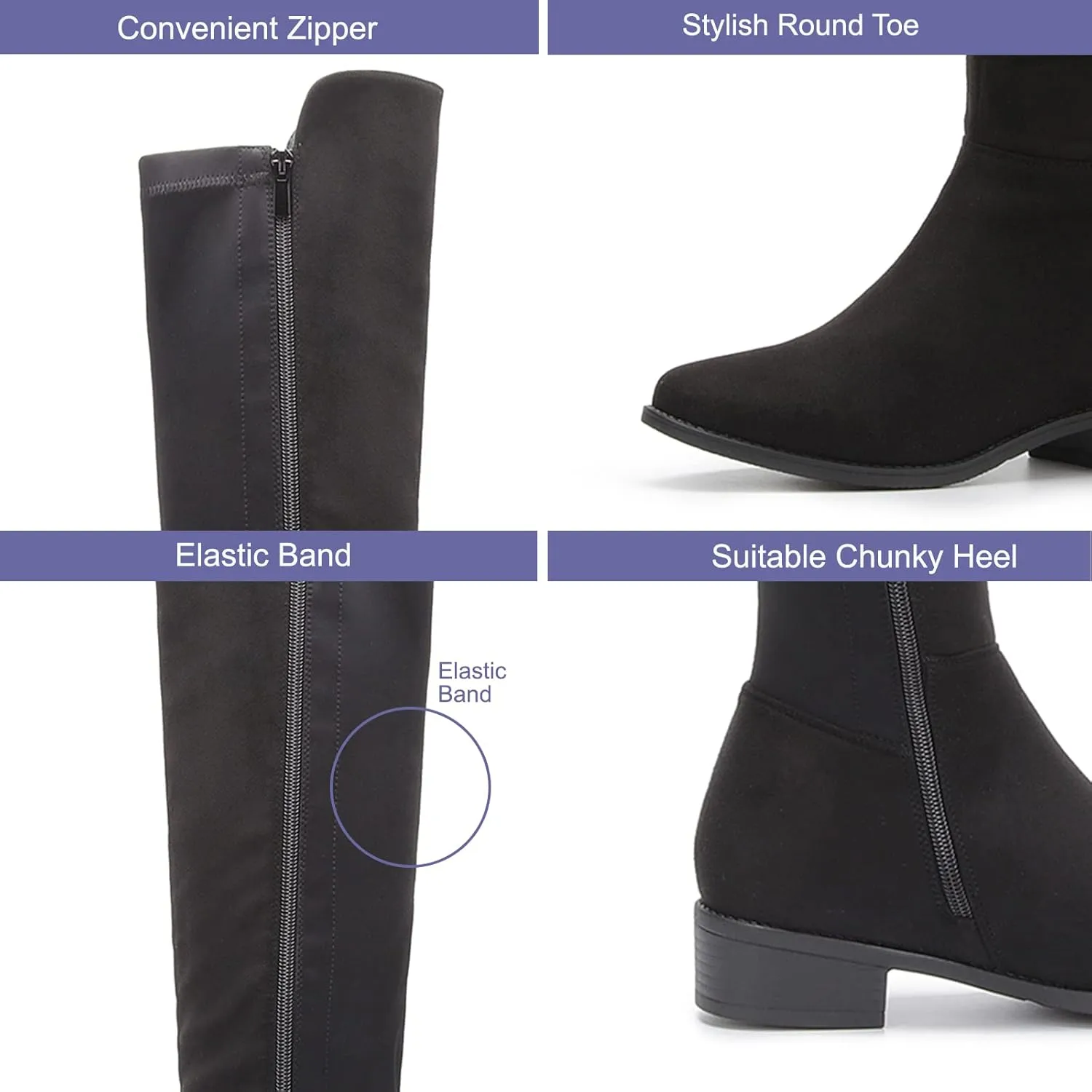 EETTARO Women's Over The Knee Boot Fashion Lace Up Tight High Boots Side Zip Block Heel Riding Booties