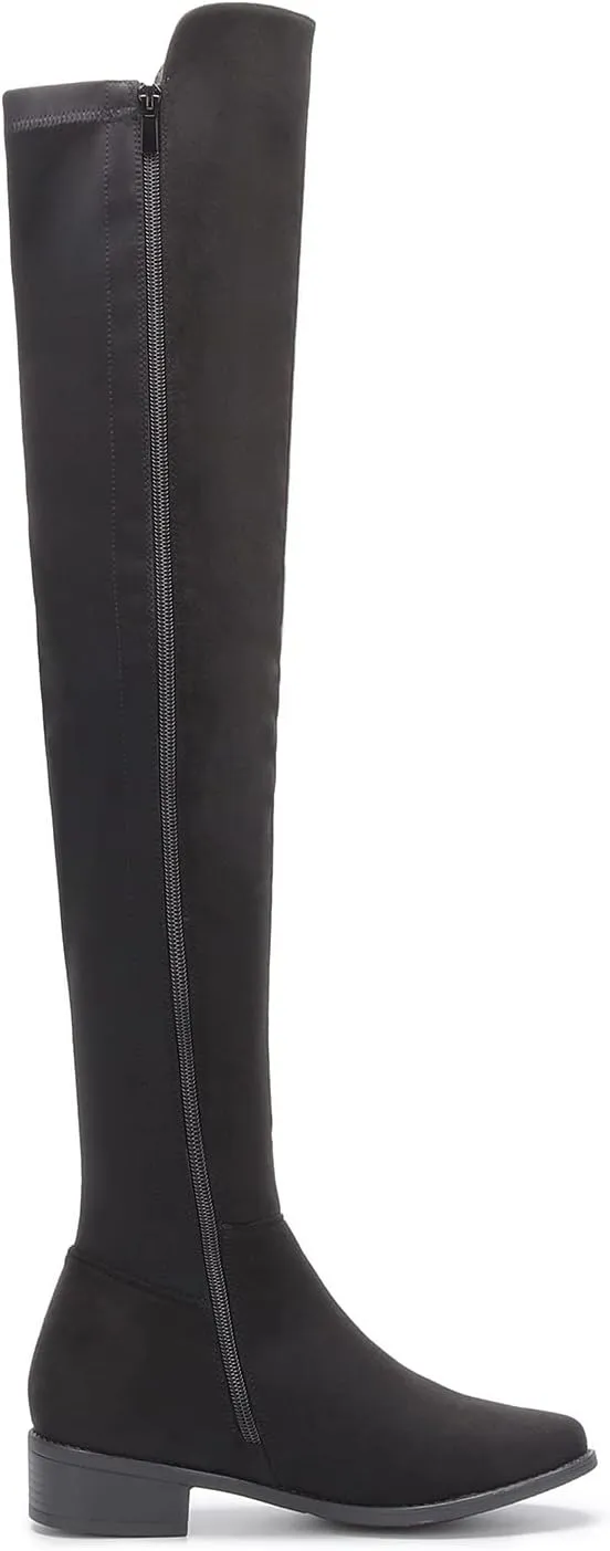 EETTARO Women's Over The Knee Boot Fashion Lace Up Tight High Boots Side Zip Block Heel Riding Booties