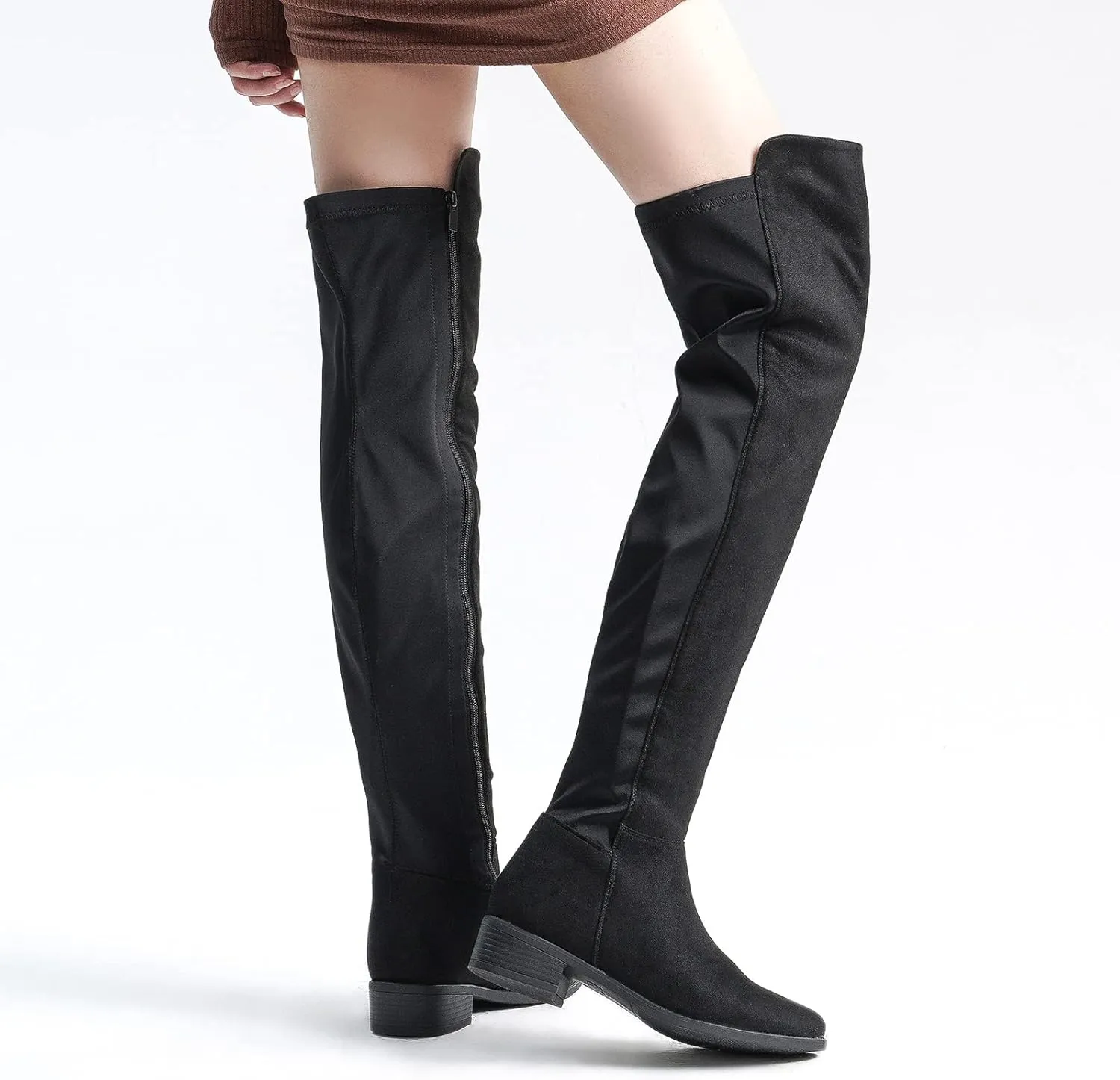 EETTARO Women's Over The Knee Boot Fashion Lace Up Tight High Boots Side Zip Block Heel Riding Booties