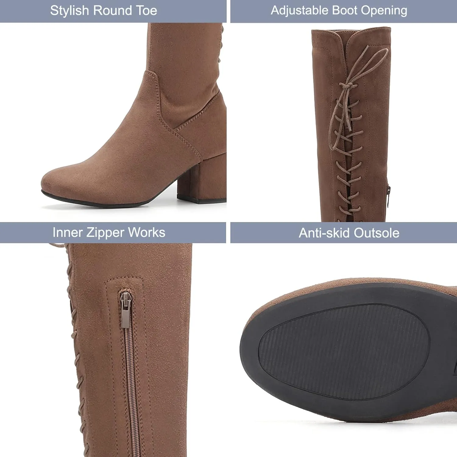 EETTARO Women's Over The Knee Boot Thigh High Block Heel Stretch Boots Fashion Side Zip Almond Toe Winter Booties
