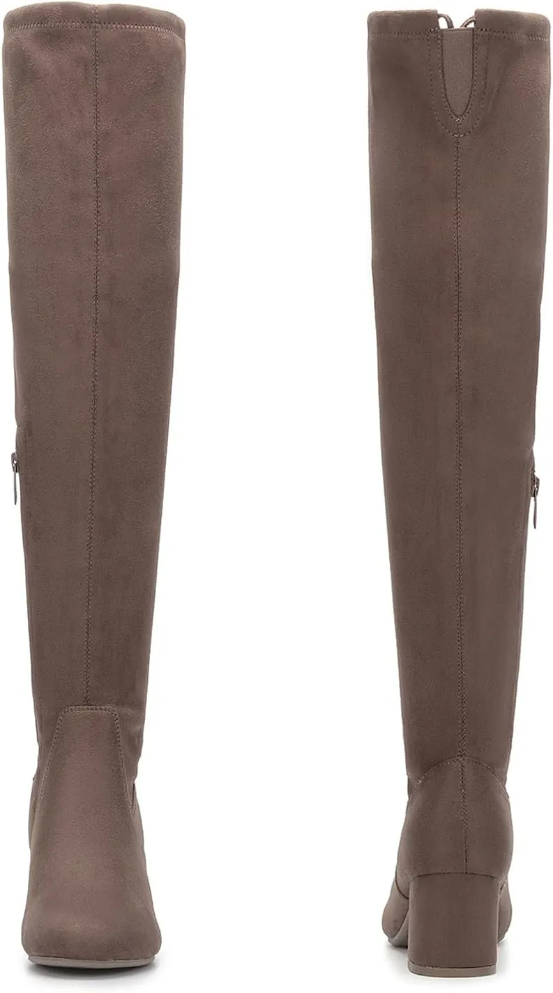 EETTARO Women's Over The Knee Boot Thigh High Block Heel Stretch Boots Fashion Side Zip Almond Toe Winter Booties