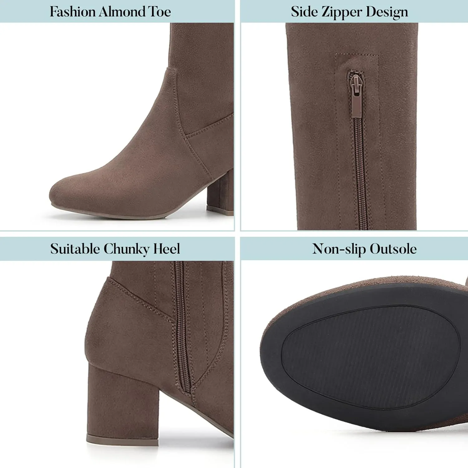 EETTARO Women's Over The Knee Boot Thigh High Block Heel Stretch Boots Fashion Side Zip Almond Toe Winter Booties