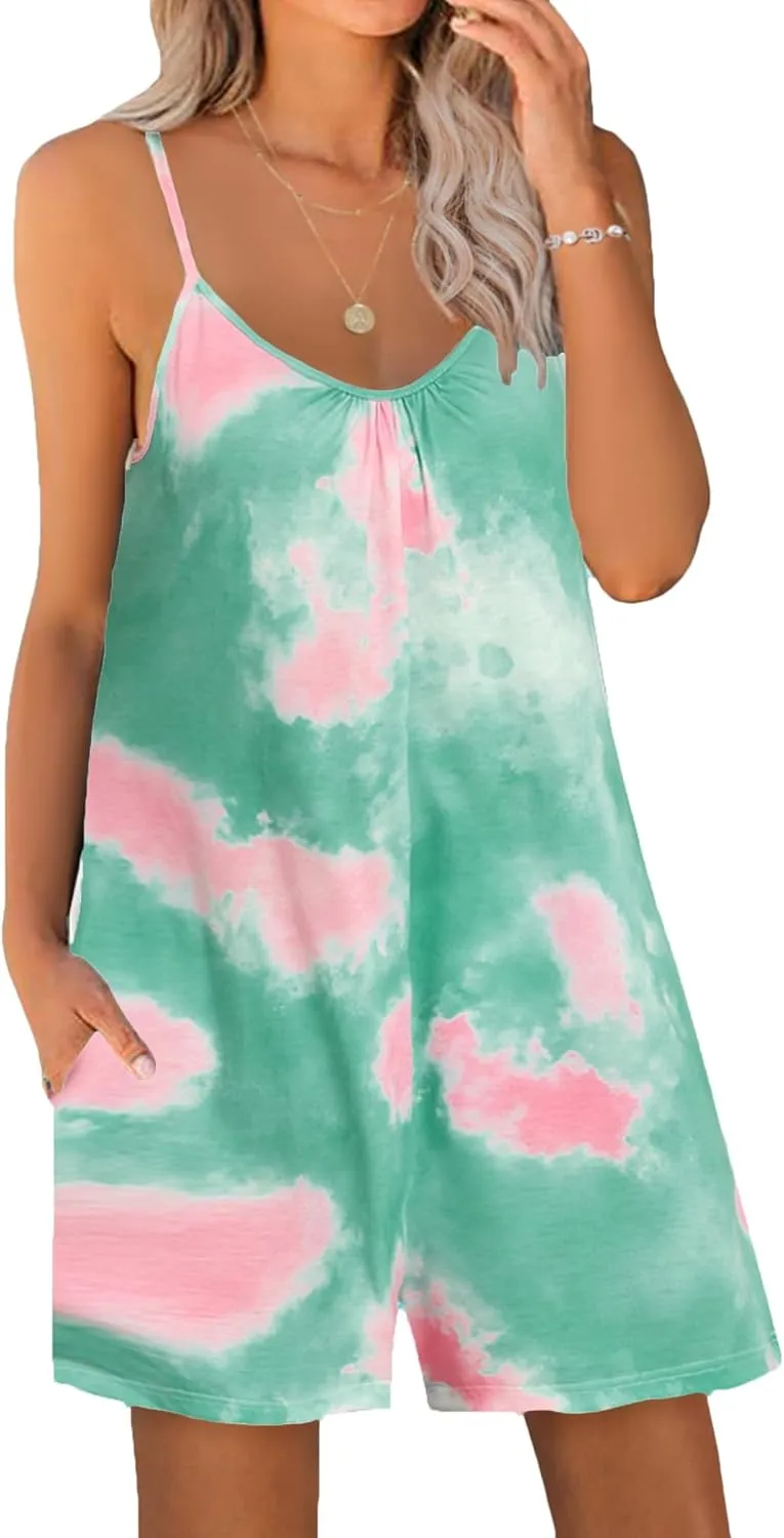 Ekouaer Womens Summer Casual Sleeveless Romper Adjustable Spaghetti Strap Shorts Jumpsuits with Pockets 2025 Clothes