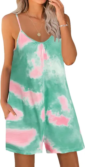 Ekouaer Womens Summer Casual Sleeveless Romper Adjustable Spaghetti Strap Shorts Jumpsuits with Pockets 2025 Clothes