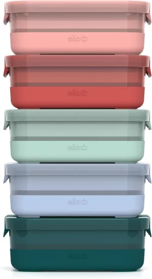 Ello Plastic 3.7 Cup Meal Prep Set 10 Pc, 5 Pack Set - BPA Free Plastic Food Storage Container with Silicone Boot and Airtight Plastic Lids, Dishwasher, Microwave, and Freezer Safe, Melon