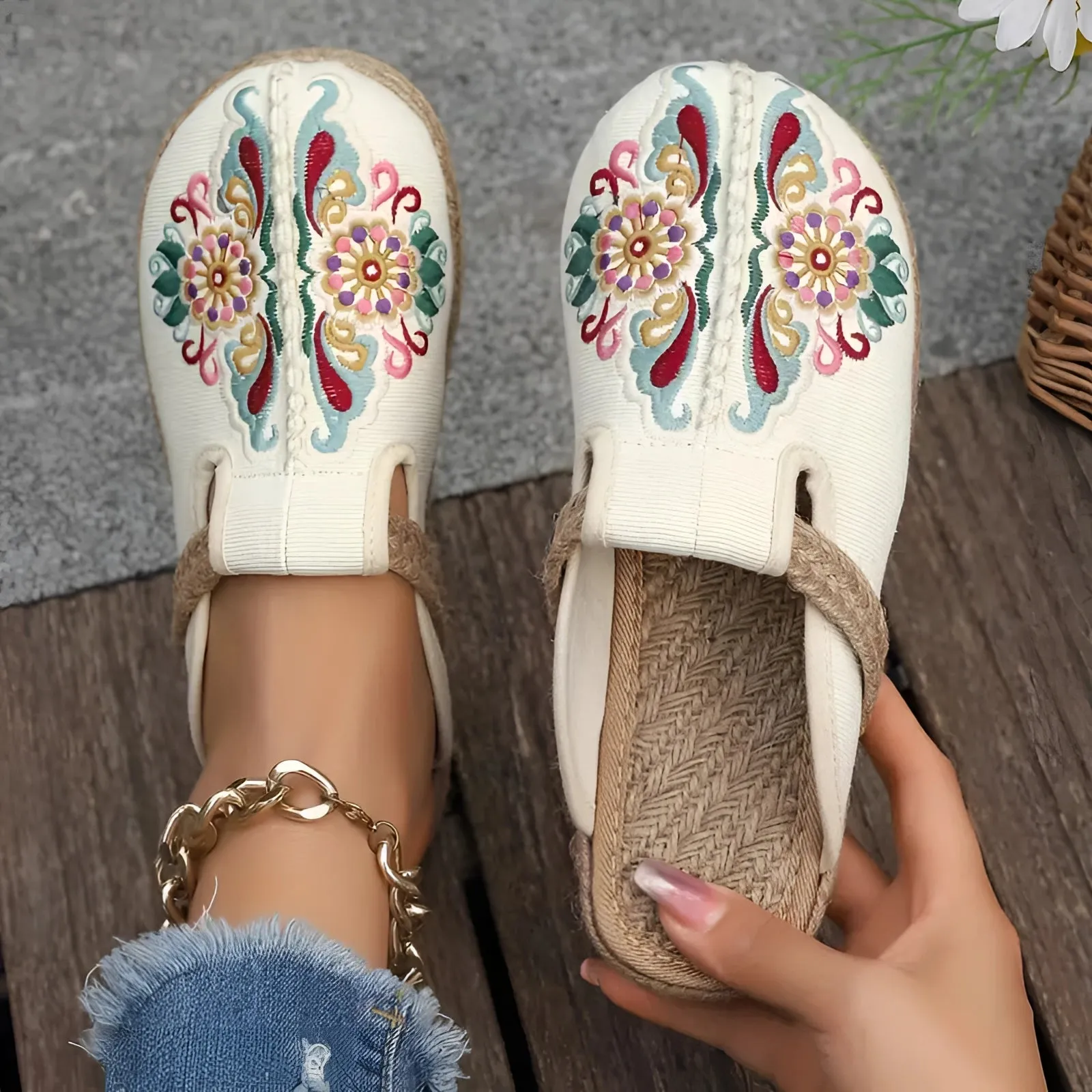 Embroidered Floral Espadrilles - Boho Chic Slip-On Summer Shoes