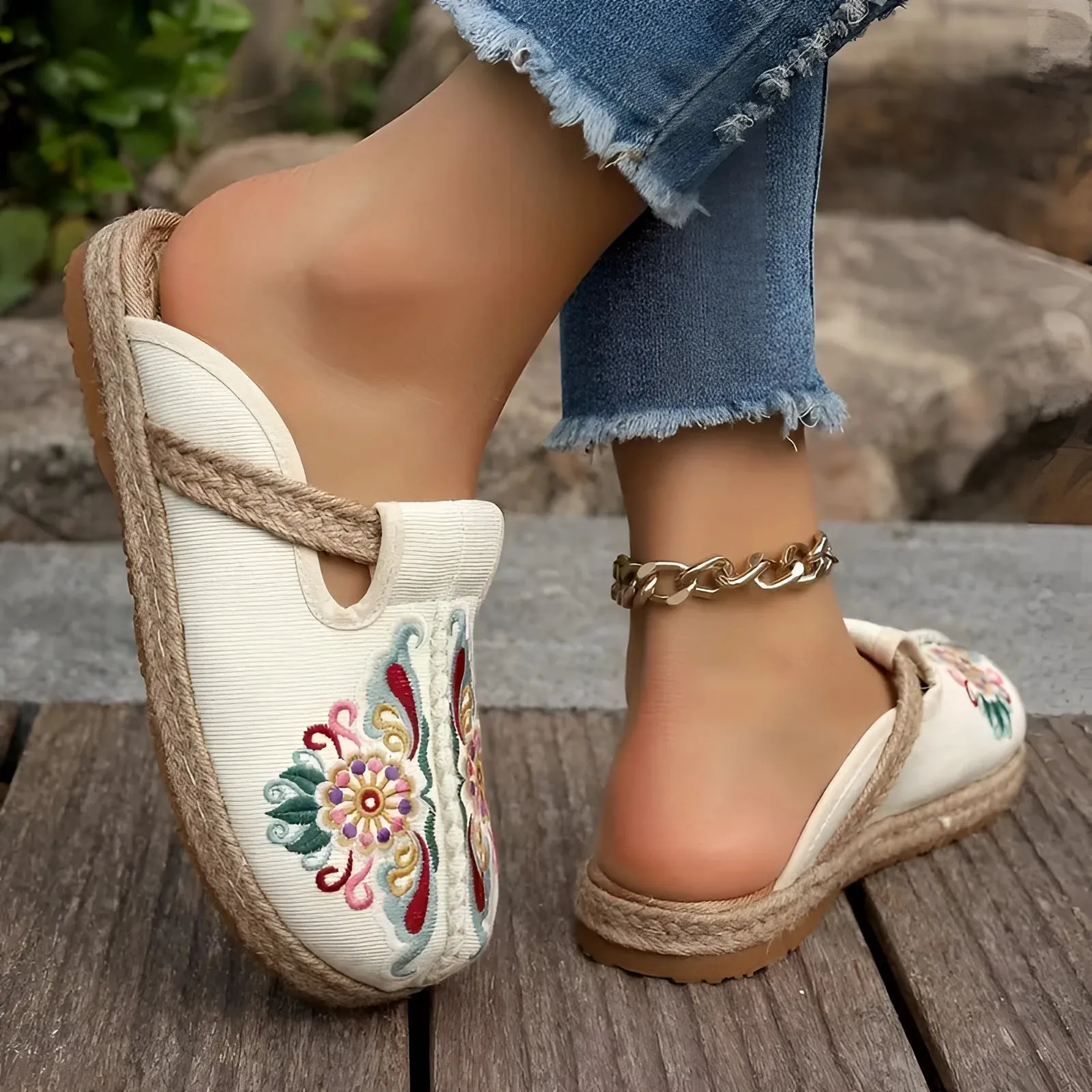 Embroidered Floral Espadrilles - Boho Chic Slip-On Summer Shoes