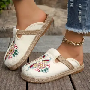 Embroidered Floral Espadrilles - Boho Chic Slip-On Summer Shoes