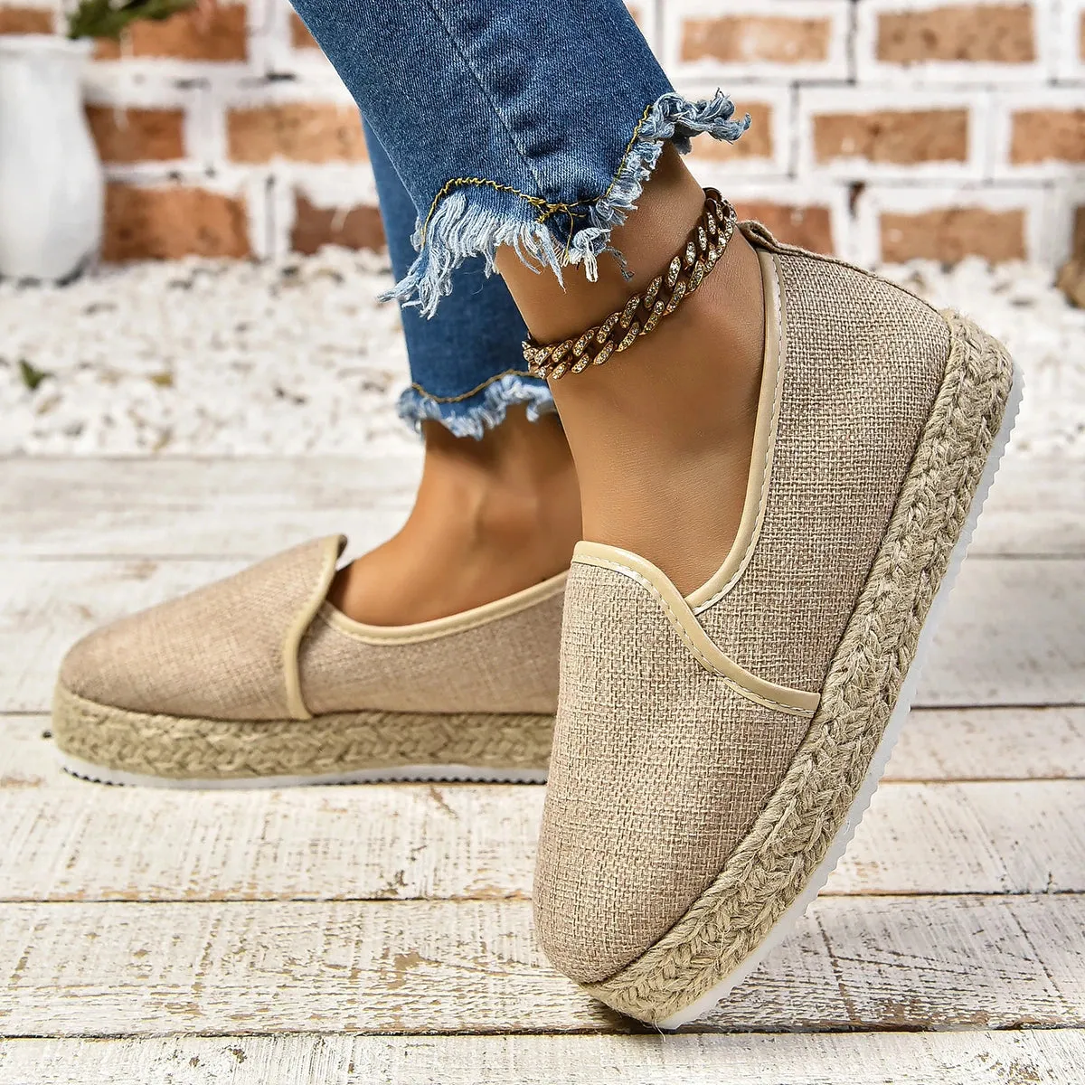 Espadrilles Womens Shoes Flat Stylish and Trendy Footwear for Fashion-Forward Females Loafers Casual Casual Slip-on Grass Woven