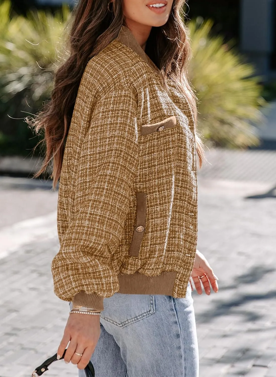 EVALESS Fashion Jacket for Women 2024 Fall Winter Trendy Button Short Shacket Long Sleeve Plaid Cropped Jackets
