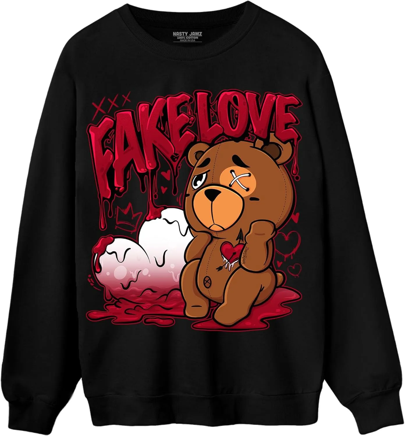 Fake Love BER Sweatshirt To Match 12s Retro Red Taxi - Sneaker Matching Shirt, Unisex Sweater Match Sneakers, Urban Streetwear Clothing, Sneaker Graphic Sweatshirt Design Printed