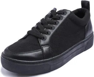 FEVERSOLE Women's Comfort Lightweight Sneaker Vegan Leather Platform Casual Walking Shoes Black