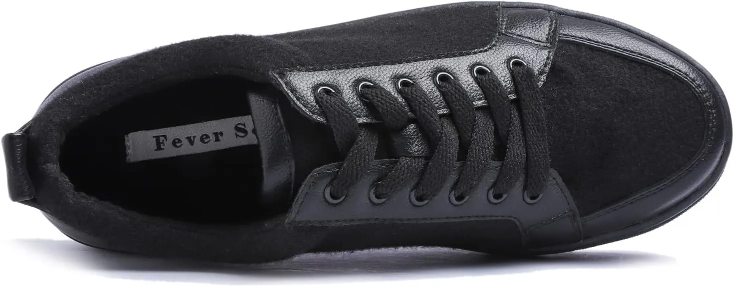 FEVERSOLE Women's Comfort Lightweight Sneaker Vegan Leather Platform Casual Walking Shoes Black