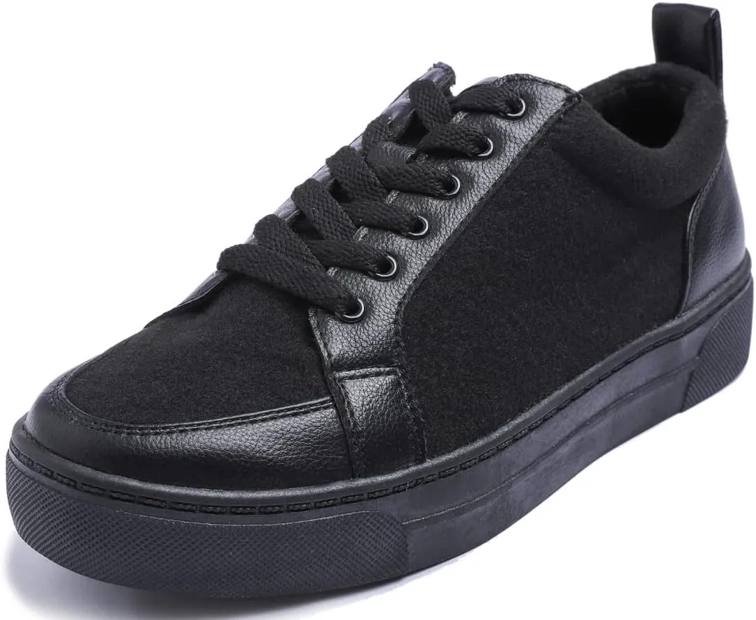 FEVERSOLE Women's Comfort Lightweight Sneaker Vegan Leather Platform Casual Walking Shoes Black