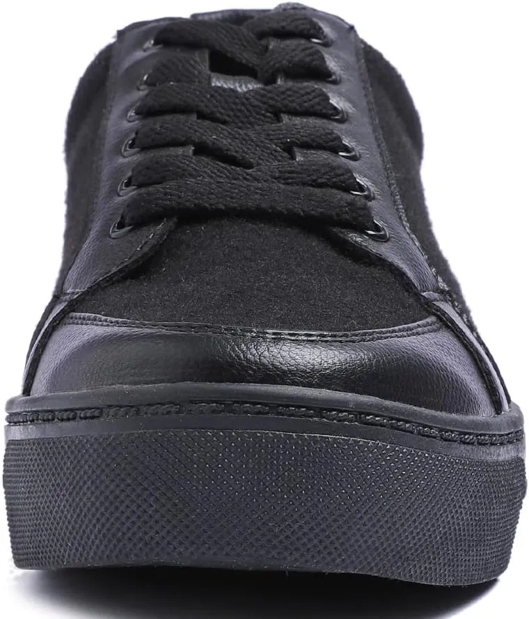 FEVERSOLE Women's Comfort Lightweight Sneaker Vegan Leather Platform Casual Walking Shoes Black