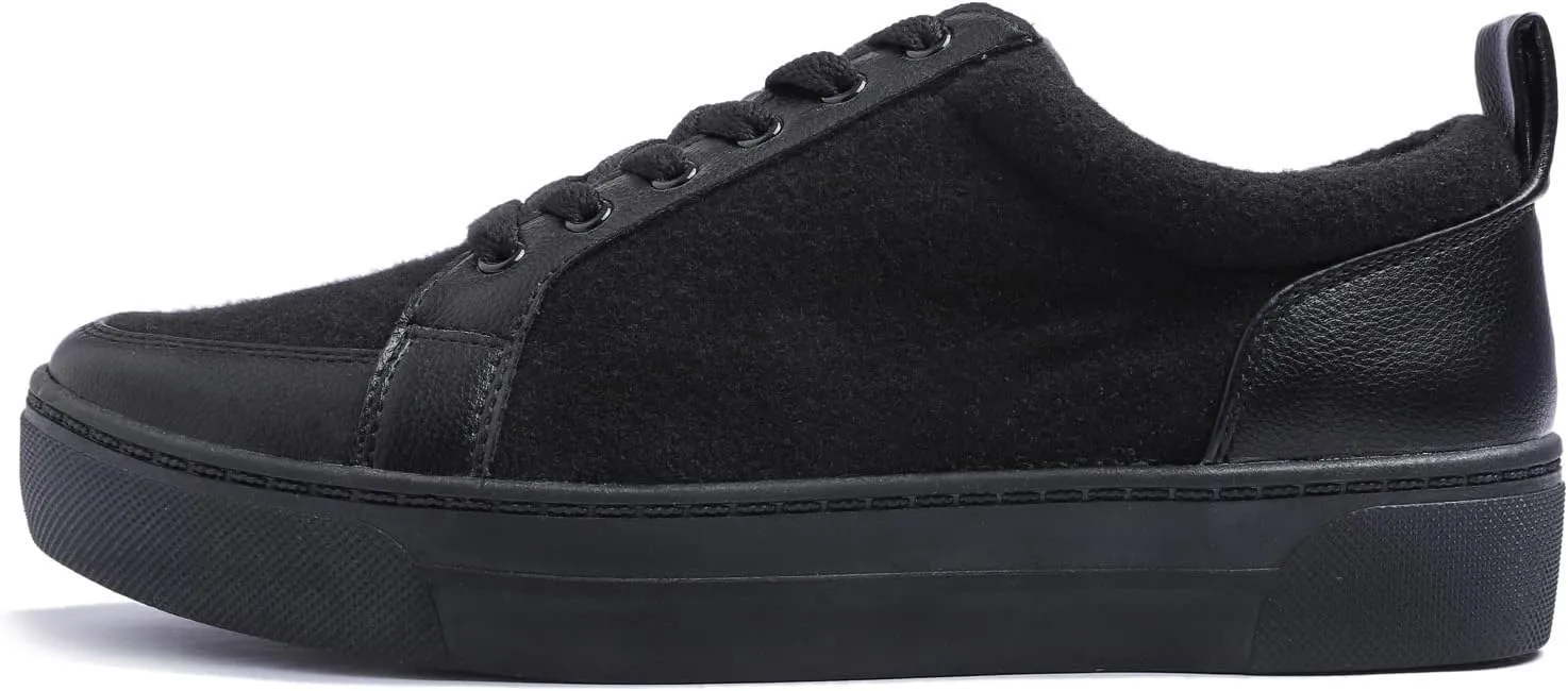 FEVERSOLE Women's Comfort Lightweight Sneaker Vegan Leather Platform Casual Walking Shoes Black