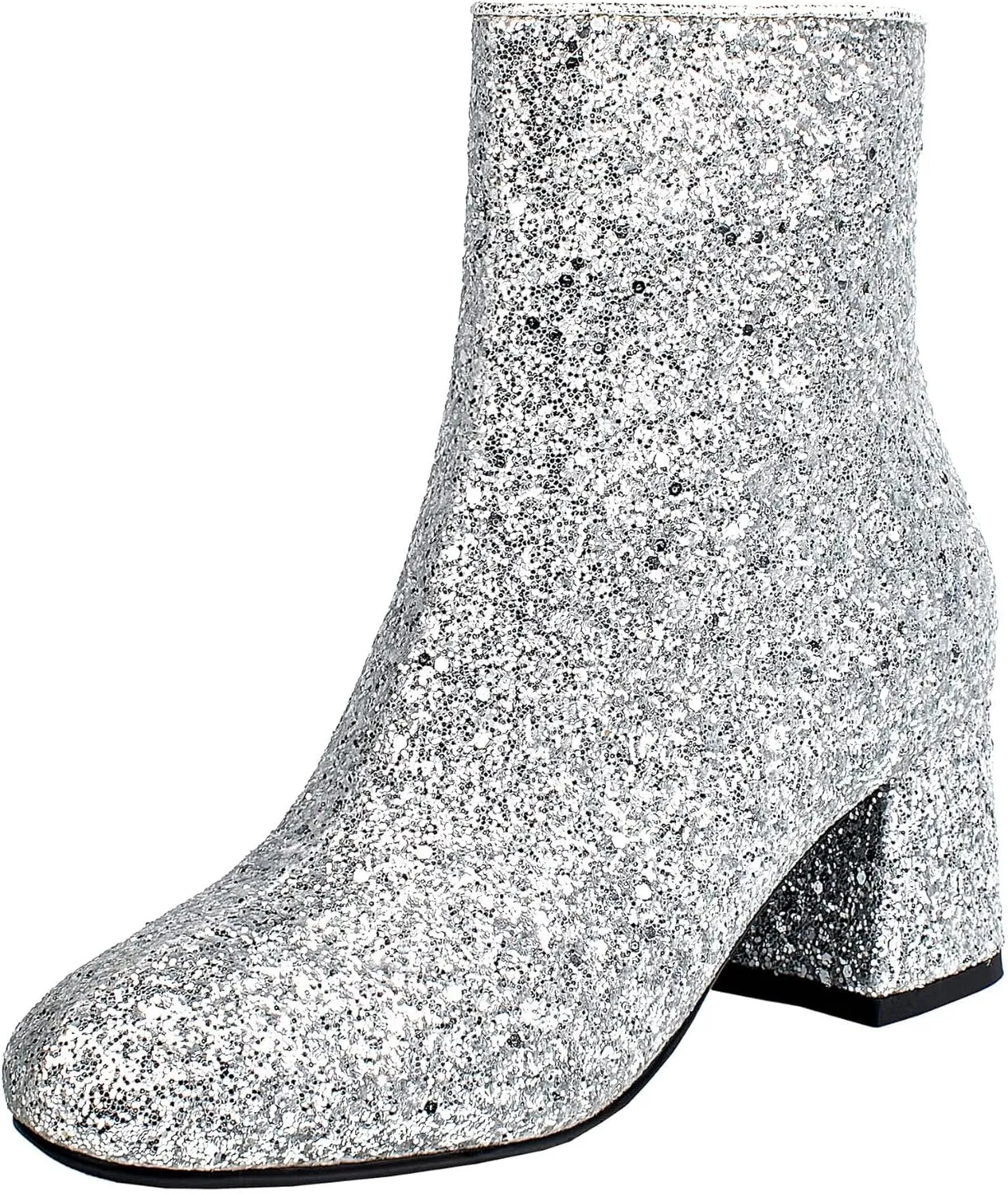 FIFSY Women Sparkly Ankle Boots Sequin Glitter Booties Chunky High Heels
