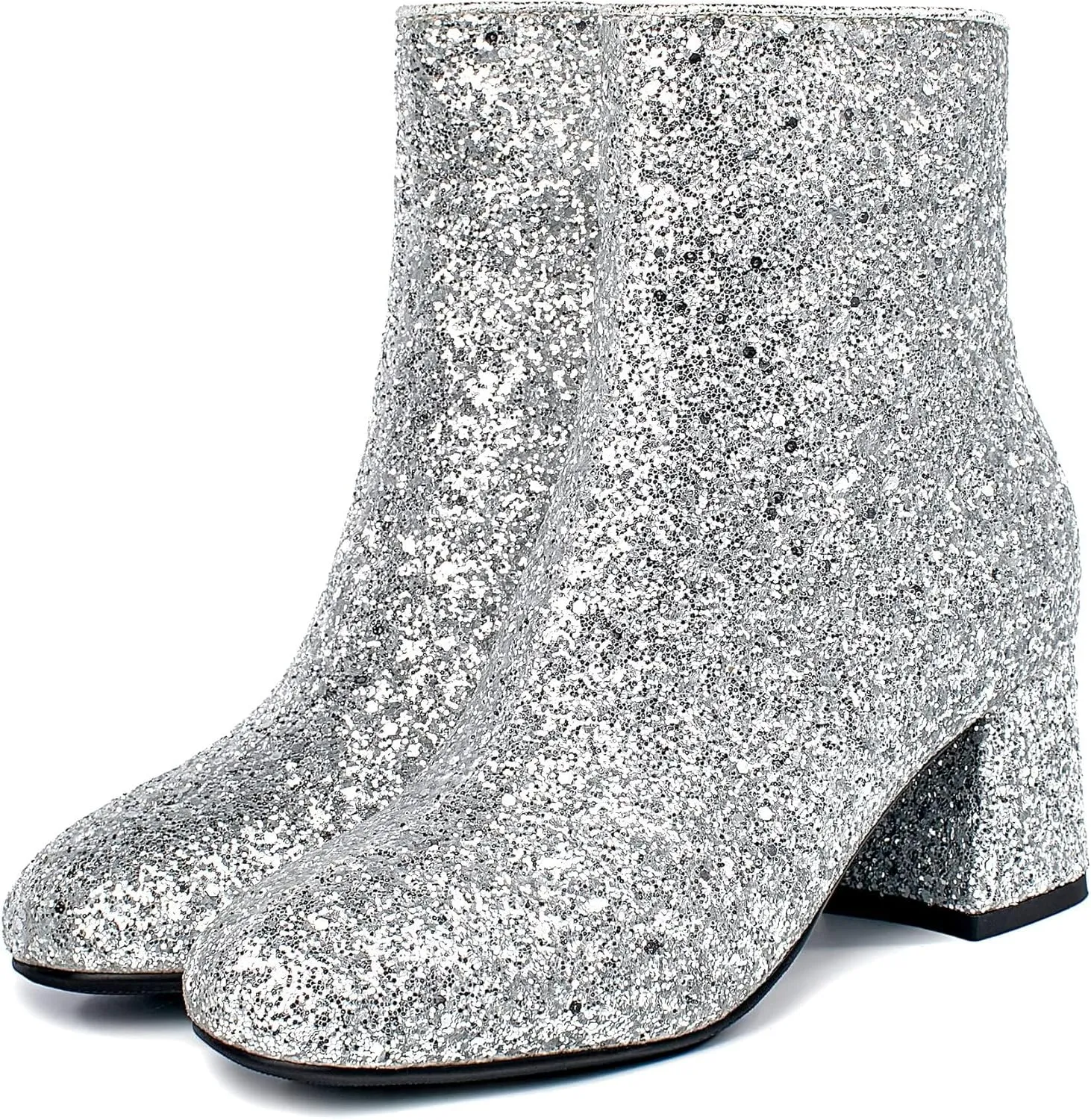FIFSY Women Sparkly Ankle Boots Sequin Glitter Booties Chunky High Heels