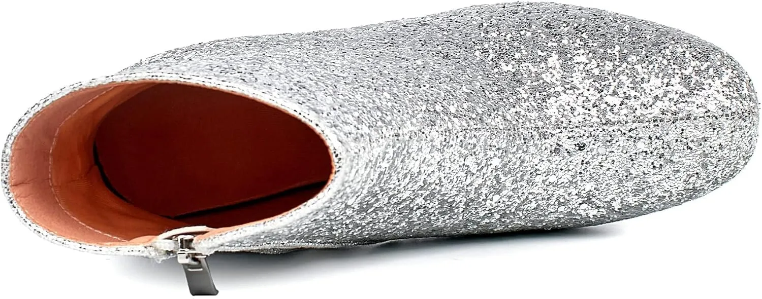 FIFSY Women Sparkly Ankle Boots Sequin Glitter Booties Chunky High Heels
