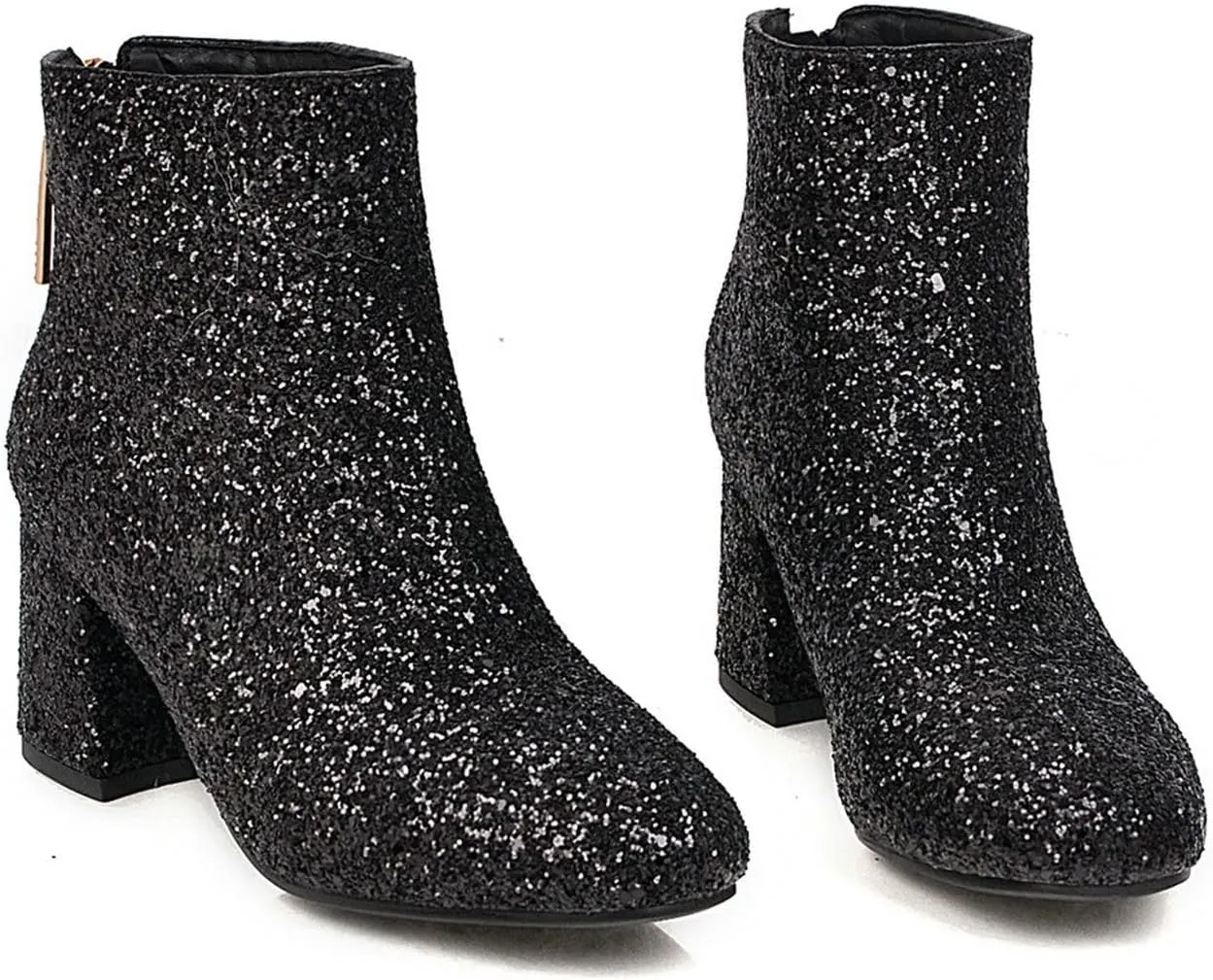 FIFSY Women Sparkly Block Heel Ankle Boots Shiny Heeled Sequin Glitter Boots