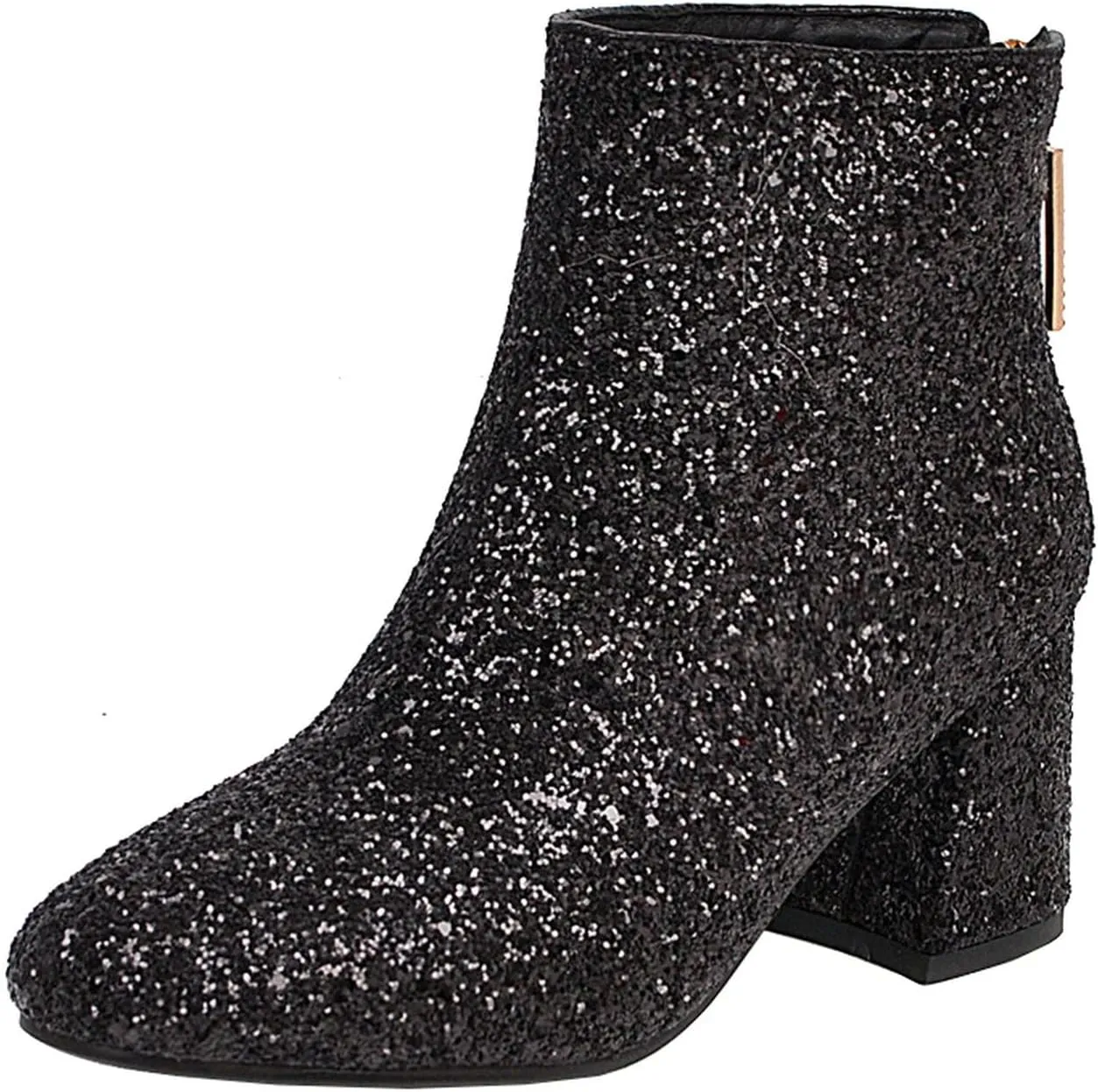 FIFSY Women Sparkly Block Heel Ankle Boots Shiny Heeled Sequin Glitter Boots