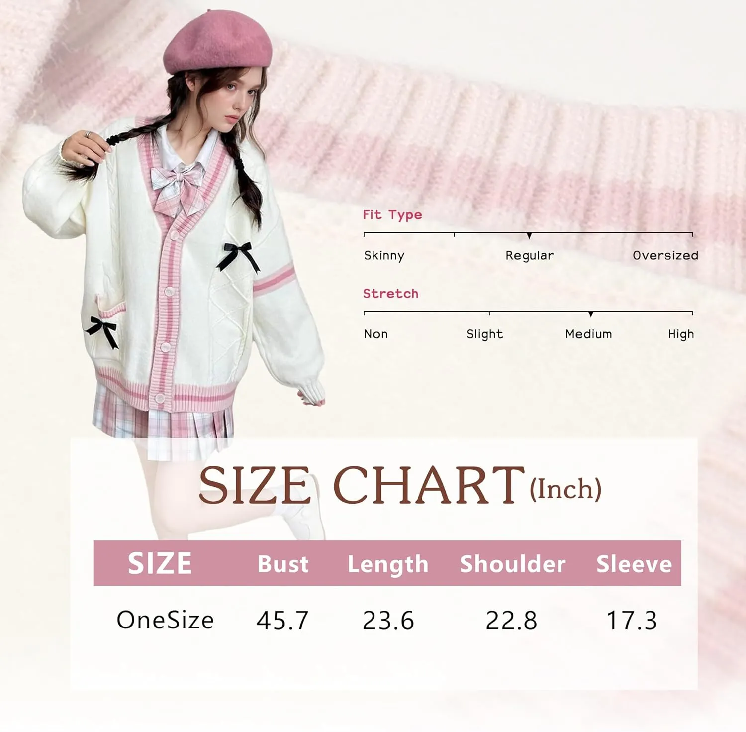 FindThy Women’s Kawaii JK School Uniform Cardigans Long Sleeve Button Up Cardigan with Pinned Bowknot