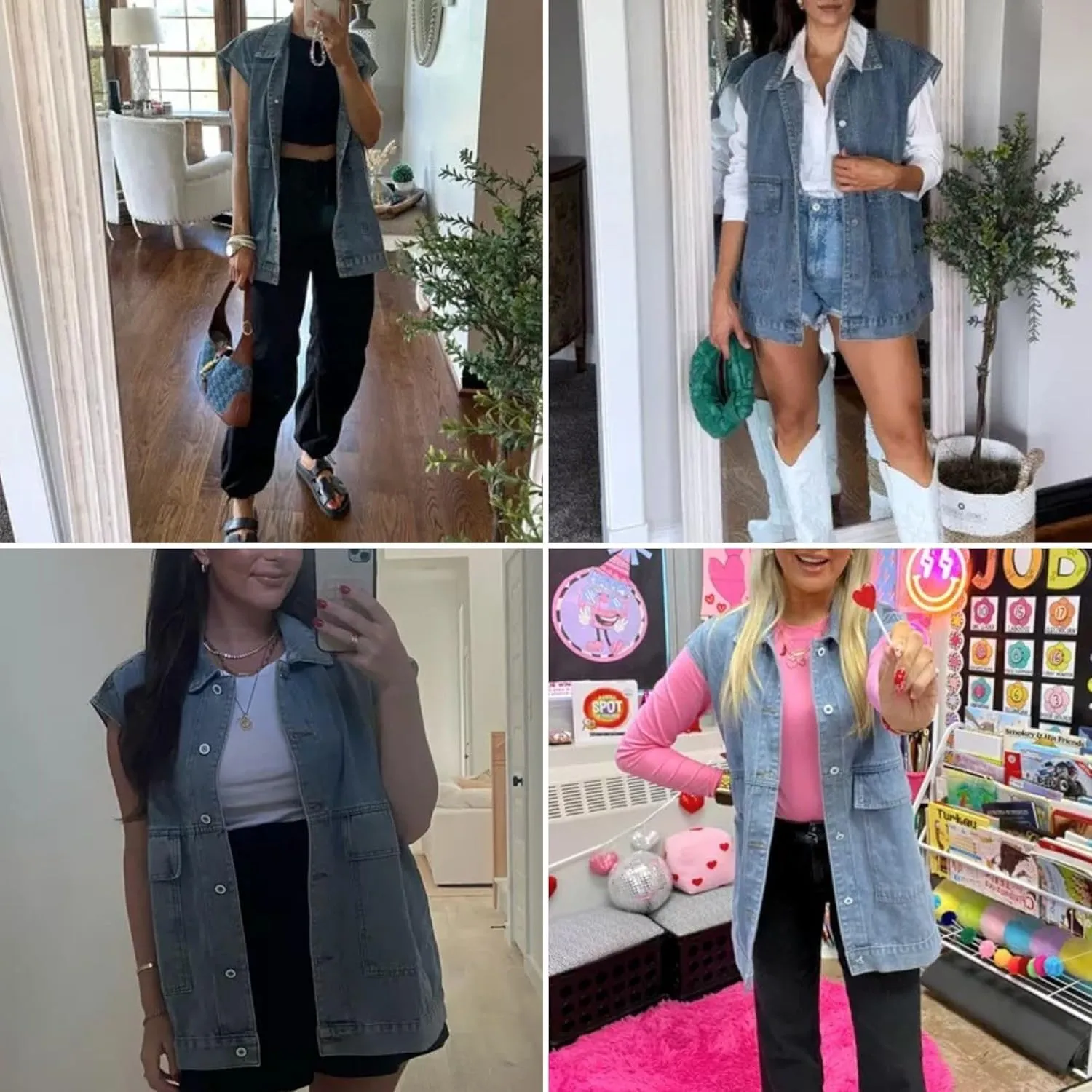 FindThy Women’s Vintage Denim Jean Vest Oversized Button Down Jean Waistcoat Gilet