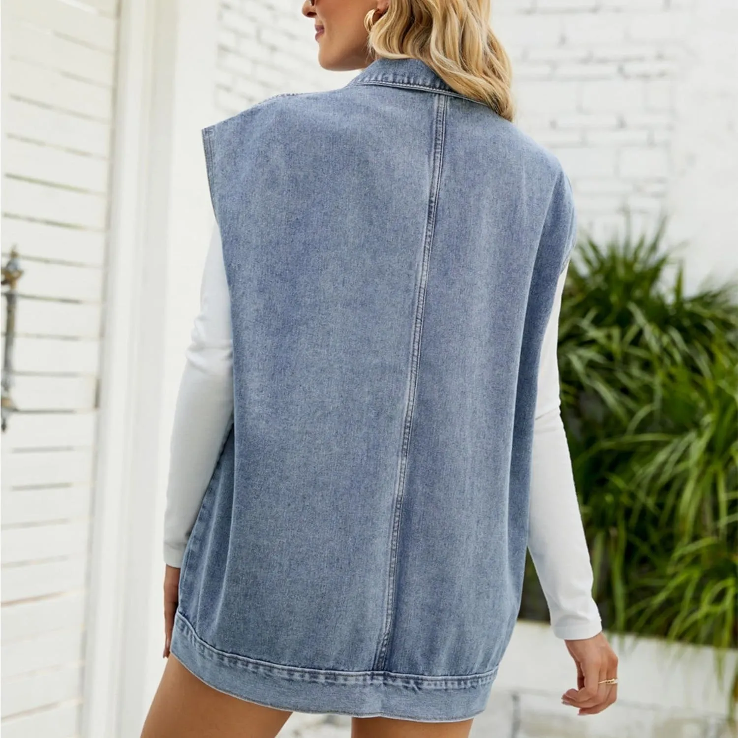 FindThy Women’s Vintage Denim Jean Vest Oversized Button Down Jean Waistcoat Gilet