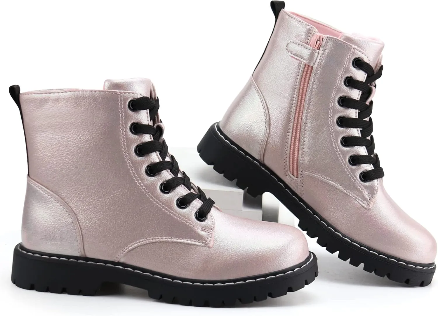 firelli Kids Ankle Boots Boys Girls Side Zipper Lace Up Work Boots Combat Boots
