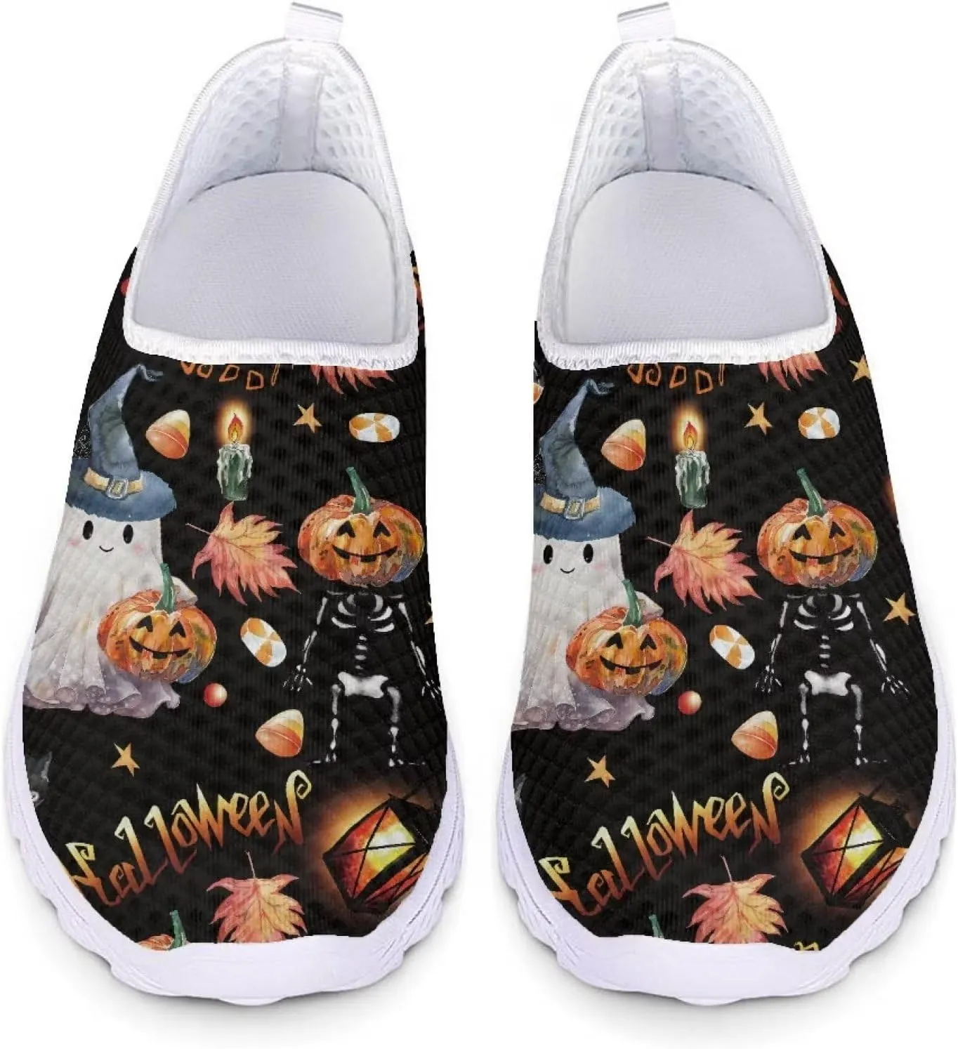 FKELYI Halloween Shoes for Women Slip On Walking Shoes Breathable Mesh Flats Athletic Running Tennis Sneakers