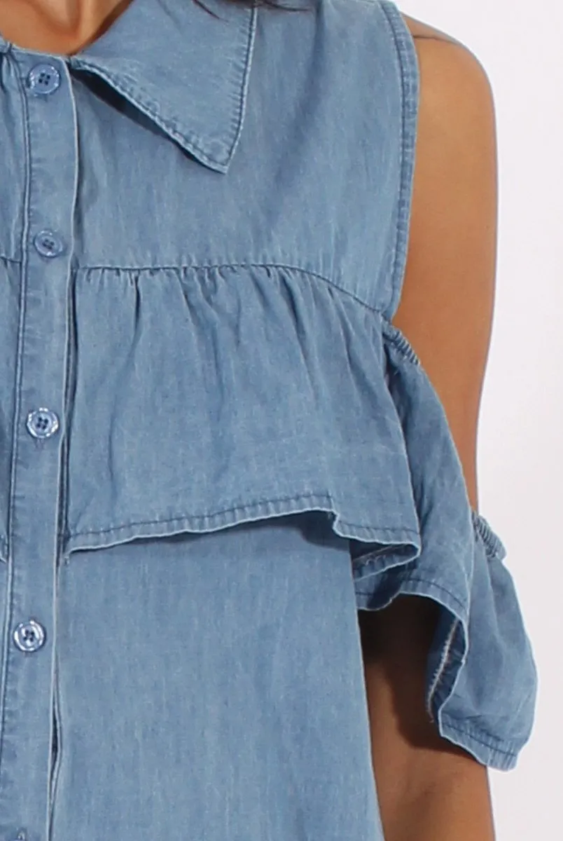 Flash discount - Torrie Dress Denim Site-wide sale Shoulder Light Cold Blue