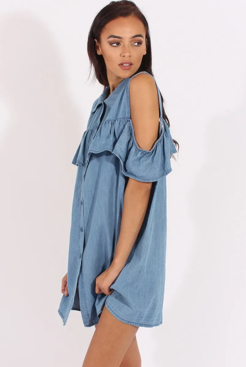 Flash discount - Torrie Dress Denim Site-wide sale Shoulder Light Cold Blue