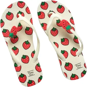 Flip Flop Sandals Strawberry Girls Plate Thongs Slippers Anti Slip Slippers for Beach Bathroom (Red, Size 39)