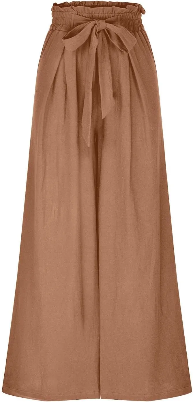 Flowy Wide Leg Pants Woman Business Casual Linen Pants Trousers Ladies Summer High Waisted Work Palazzo Pants