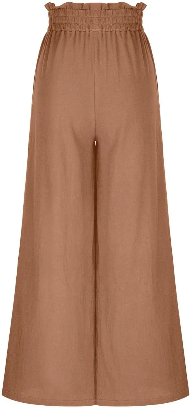 Flowy Wide Leg Pants Woman Business Casual Linen Pants Trousers Ladies Summer High Waisted Work Palazzo Pants